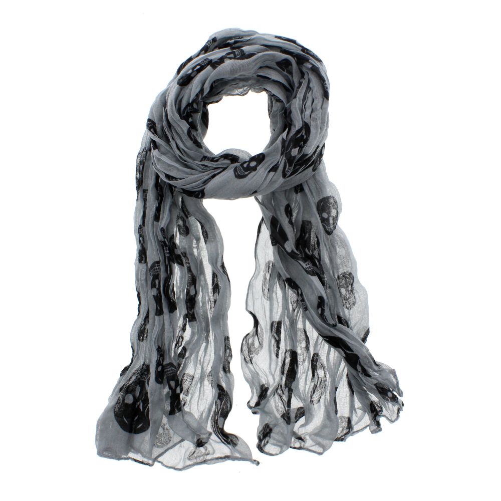 Zac's Alter Ego - Skinny Wrinkled Skull Scarf - Grey/Black